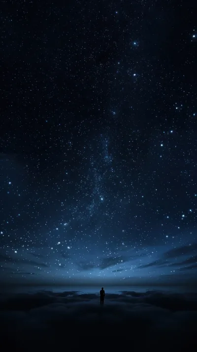 Lone Figure Under a Starlit Sky HD Phone Wallpaper