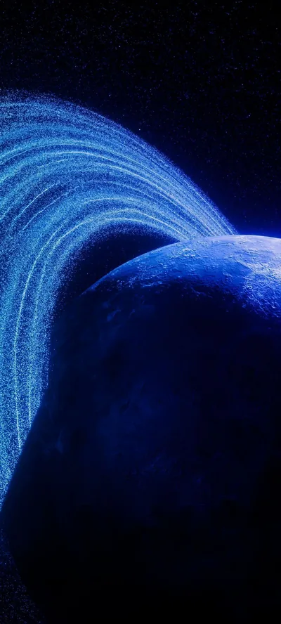 Planet With A Blue Glowing Ring Around