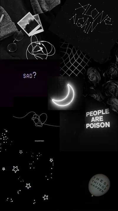 Neon Crescent Moon Collage in Grey HD Phone Wallpaper