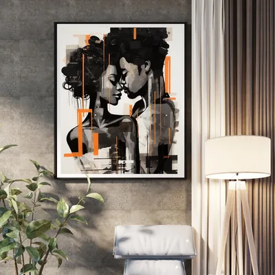 Black Love Art Print of Black Couple Art Print Abstract Black Wall Art