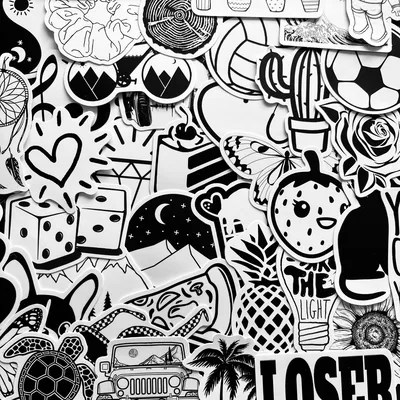 25 50 Vinyl Black White Theme Stickers, Die Cut Decal Set, Waterproof Reusable, Happy