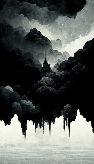 Ink Wash Forest with a Tower HD Phone Wallpaper