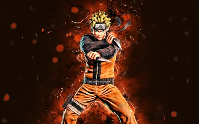 Naruto Holding a Kunai in Orange Neon HD Wallpaper