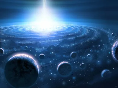 Wallpaper blue, stars, planets, planet, shadows, sci fi for mobile and desktop, section