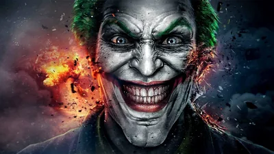 Grinning Joker Beside an Explosion HD Wallpaper