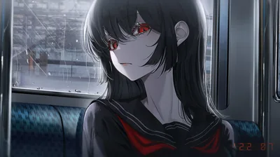 Anime Girl Seated on a Night Train HD Wallpaper