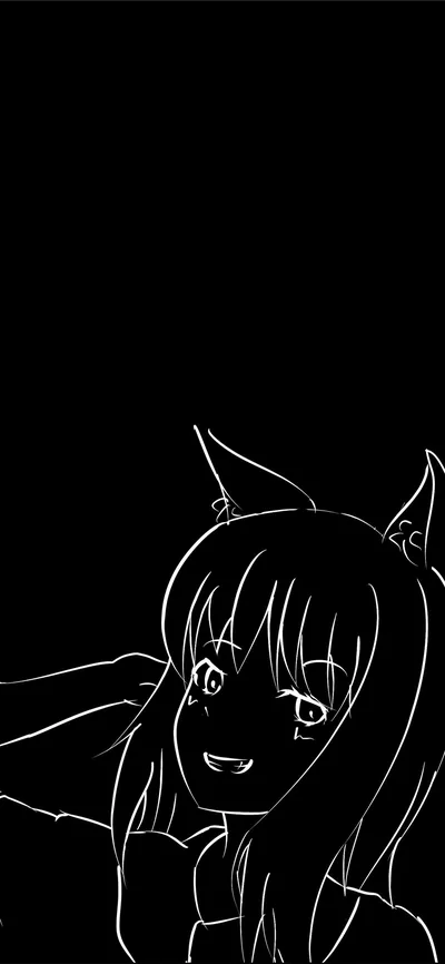 Wolf Girl Line Art on Black HD Phone Wallpaper