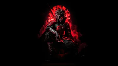 Kneeling Ninja Backlit in Deep Red HD Wallpaper