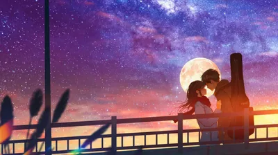 Anime Couple Kissing on a Bridge HD Wallpaper