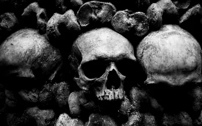 Stacked Skulls and Bones in a Crypt HD Wallpaper