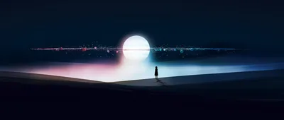 Glowing Moon Over a Desert Horizon HD Wallpaper