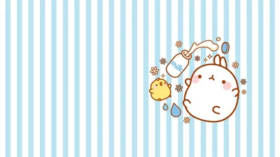 Molang with Milk Bottle on Stripes HD Wallpaper