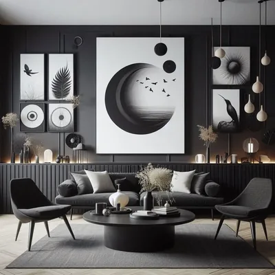 Monochrome Gallery Wall Living Room HD Wallpaper