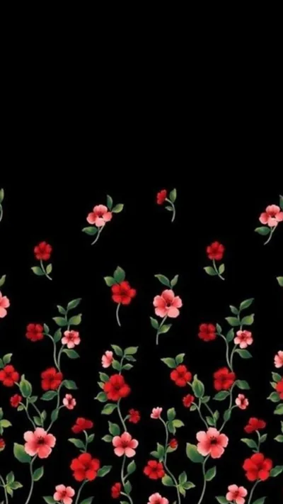 Small Red Flowers Climbing a Black Wall HD Phone Wallpaper