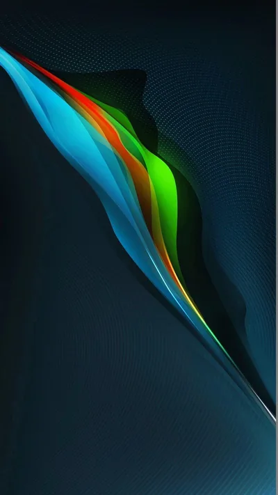 A slim blade of cyan, green, orange and red cuts from the top left toward the lower right across dark teal stippled with a fine dot grid.