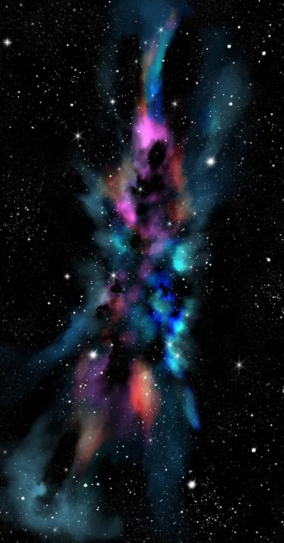 Multicoloured Nebula Burst on Black HD Phone Wallpaper