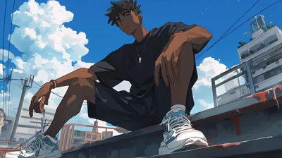 Anime Boy Sitting on a Rooftop in Summer HD Wallpaper