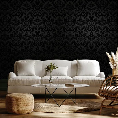 Black Luxury Damask Wallpaper