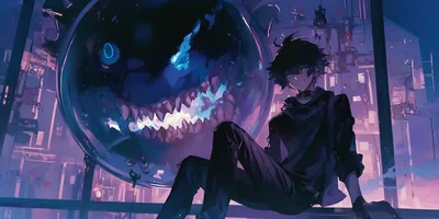 Boy on a Railing with a Glowing Sea Beast HD Wallpaper