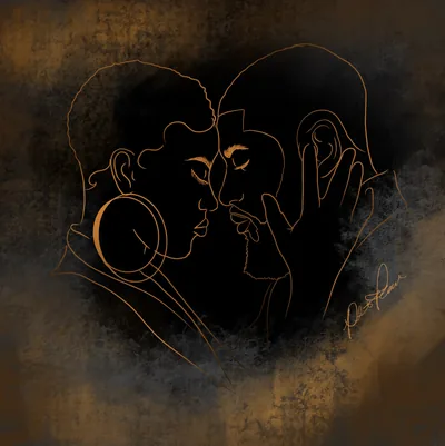Gold Line Art Couple on Dark Bronze HD Phone Wallpaper