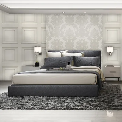 Black Damask Wallpaper In Bedroom