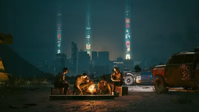 Nomad Campfire Outside the City HD Wallpaper
