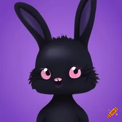 Cute fully black rabbit aesthetic tumblr cartoon against a pastel purple and pink solid