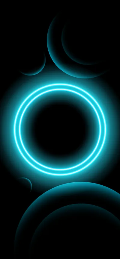 Glowing Cyan Ring on Black HD Phone Wallpaper