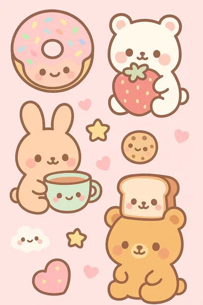 Donut Bear and Bunny Stickers HD Phone Wallpaper