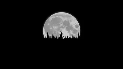 Samurai Silhouette Against a Full Moon HD Wallpaper