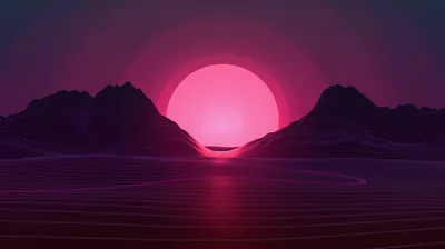 Pink Sun Between Dark Ridges HD Wallpaper