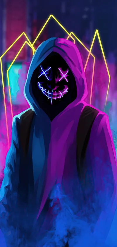 Neon Purge Mask in Purple and Blue HD Phone Wallpaper