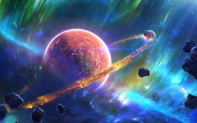 Fiery Comet Circling a Red Planet HD Wallpaper