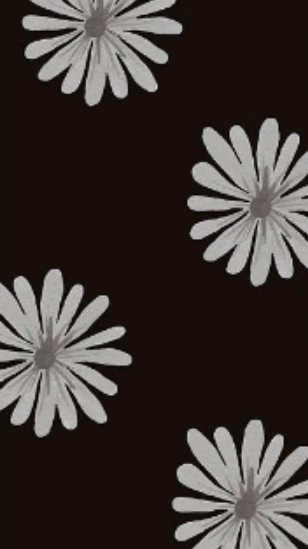 Four hand-drawn grey daisies drift from the top edge toward the corners, leaving the middle of the frame dark enough for a lock-screen clock.