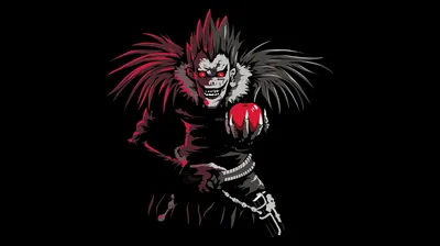 Ryuk Holding a Red Apple on Black HD Wallpaper