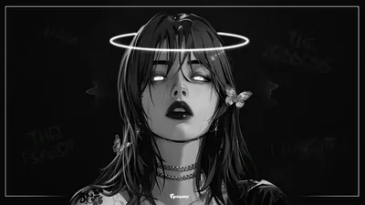 Monochrome Anime Girl with a Halo HD Wallpaper