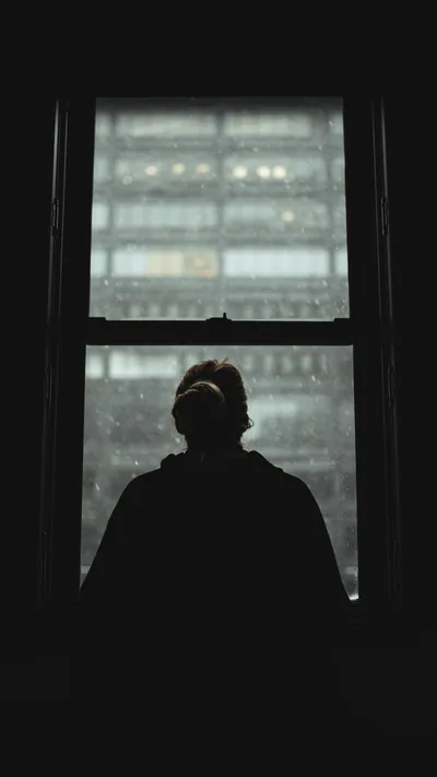 wallpaper girl, silhouette, alone, window, view, dark samsung galaxy