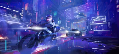 Motorcycle Sprint Through a Neon Tunnel HD Wallpaper