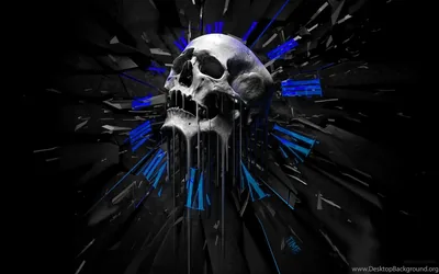 Skull Bursting With Blue Shards HD Wallpaper