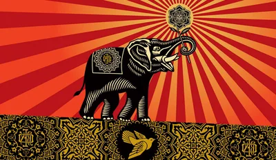 Elephant on a Red Sunburst Poster HD Wallpaper