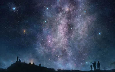 Stargazers Under a Purple Milky Way HD Wallpaper