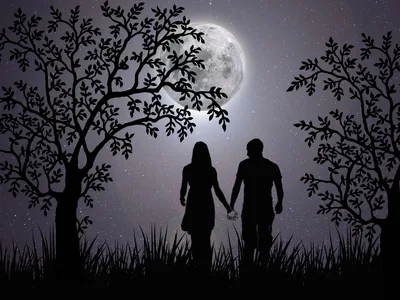 a couple holding hands under the moon