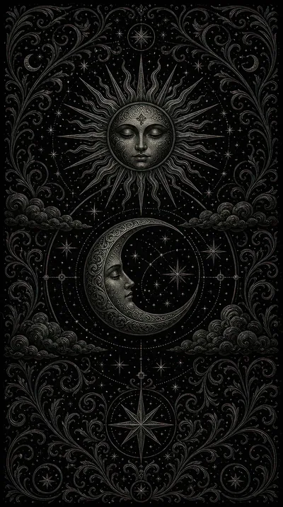 Sun and Moon Engraving on Black HD Phone Wallpaper