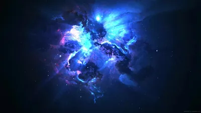 Icy Blue Nebula Burst Across Black HD Wallpaper