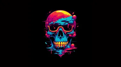 Neon Skull Wearing Sunglasses HD Wallpaper