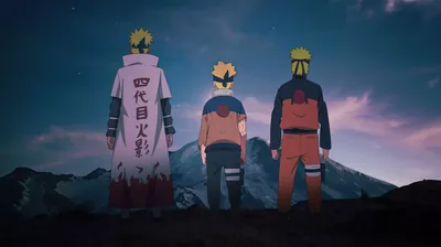 Three Ninja Facing a Mountain at Dusk HD Wallpaper