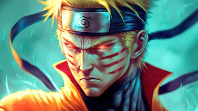 Fierce Naruto Portrait on Teal HD Wallpaper