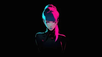 Late Nights Anime Girl Neon Pony Tail Girl Oled 1440P