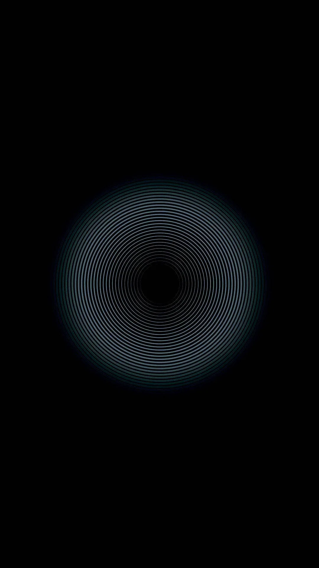 A fine web of overlapping curves forms a pale ring around a dark centre, so faint that the rest of the frame stays completely black.