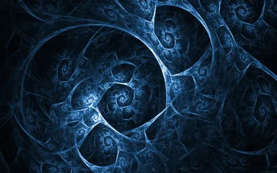 Blue Fractal Spirals on Black HD Wallpaper
